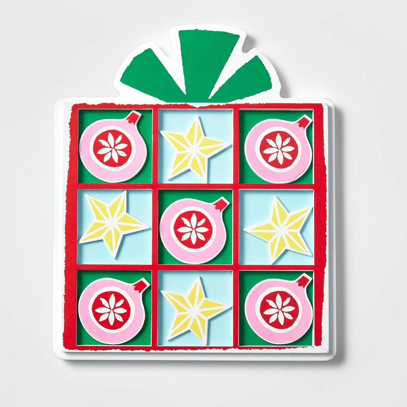 Wood Christmas Present with Ornaments & Stars Tic-Tac-Toe Game - Wondershop