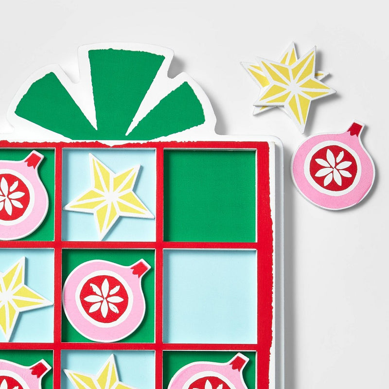 Wood Christmas Present with Ornaments & Stars Tic-Tac-Toe Game - Wondershop