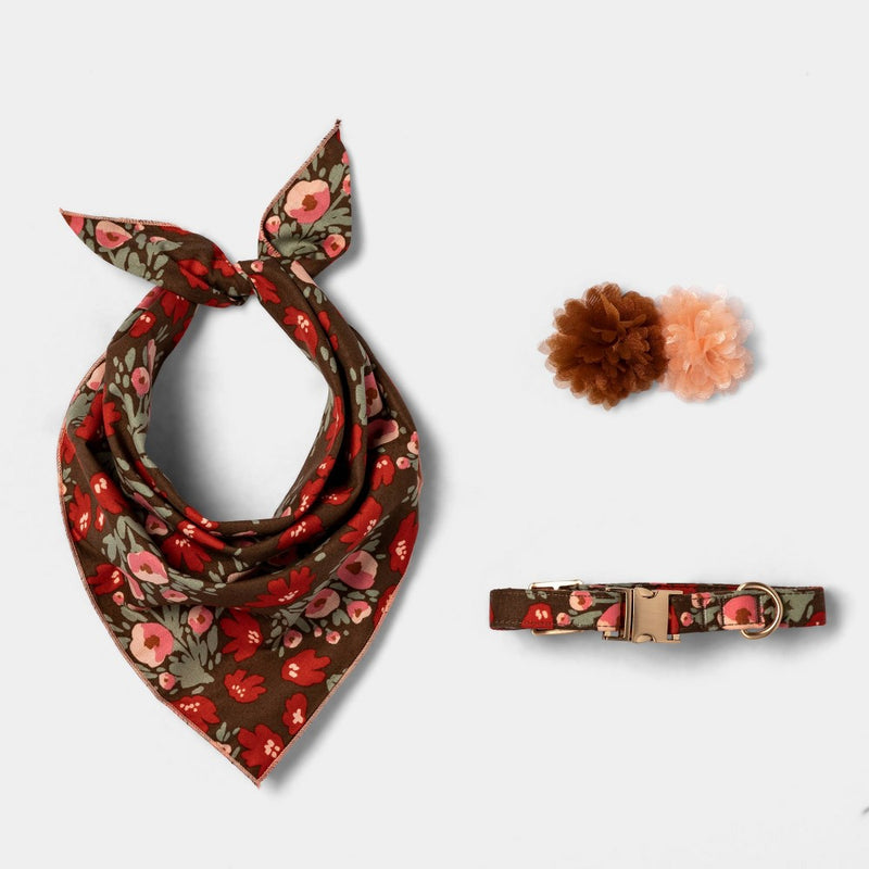 Double Flower Collar Slide Dog Bowtie - Orange and Peach - Boots & Barkley