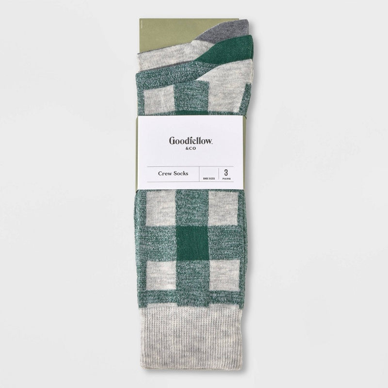 Men's Plaid Marled Socks 3pk - Goodfellow & Co Gray/Green 7-12