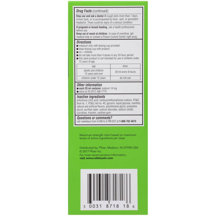 Robitussin Maximum Strength Nighttime Cough DM Syrup - Dextromethorphan - 8 fl oz