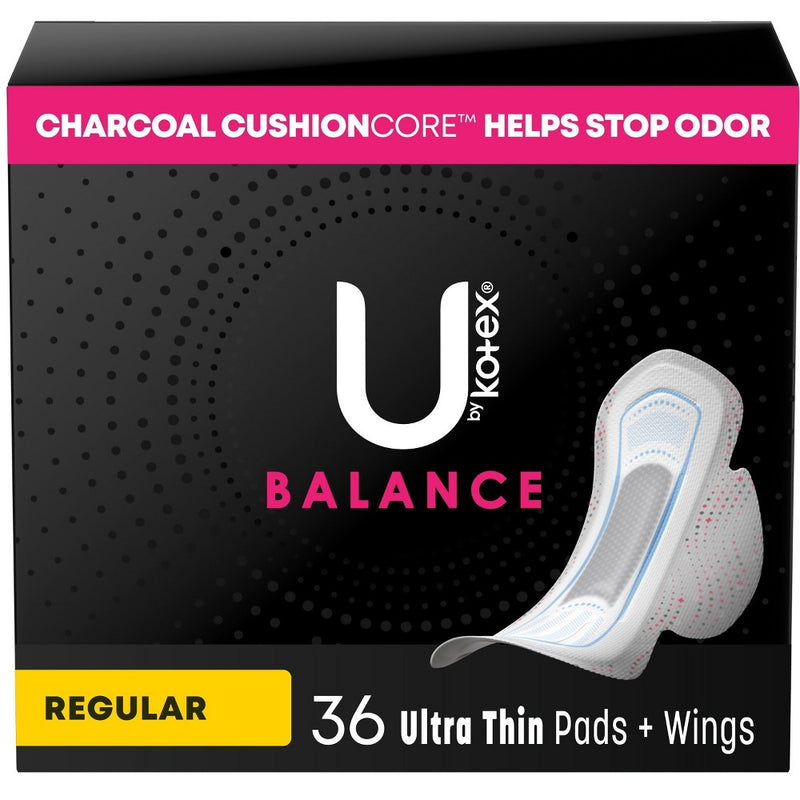 U by Kotex Balance Ultra Thin Regular Pads with Wings - Unscented - 36ct