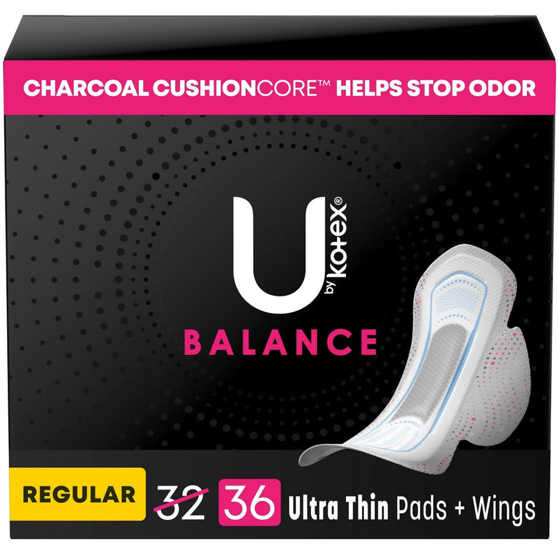 U by Kotex Balance Ultra Thin Regular Pads with Wings - Unscented - 36ct