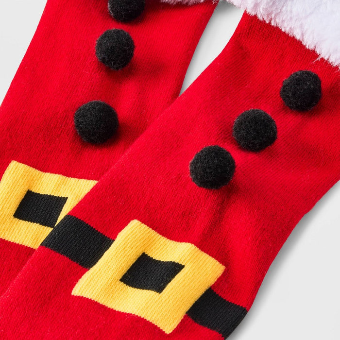 Women's Santa with Poms Holiday Knee High Socks with Faux Fur Cuff - Wondershop Red 4-10