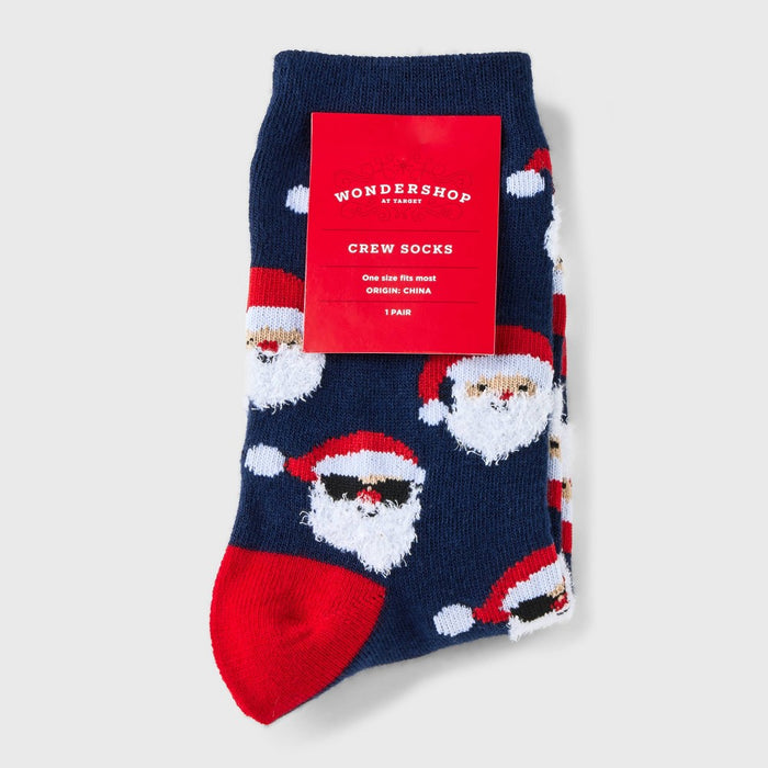 Women's Santa Holiday Crew Socks - Wondershop Navy/Red 4-10