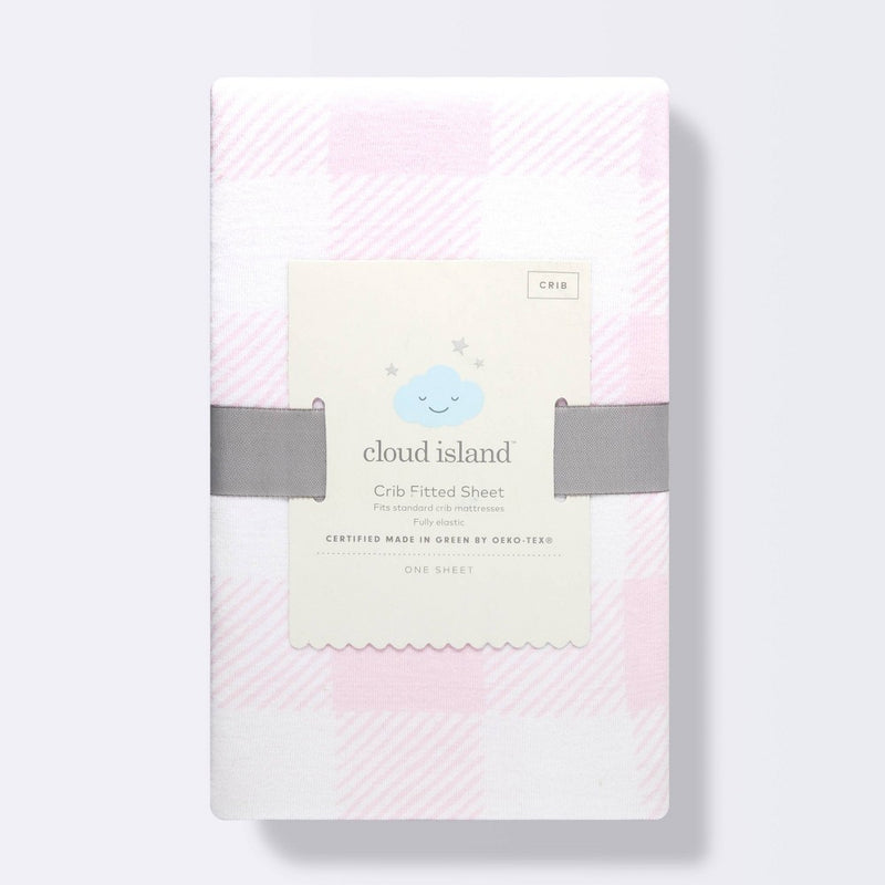 Polyester Rayon Jersey Fitted Crib Sheet - Cloud Island Pink Gingham