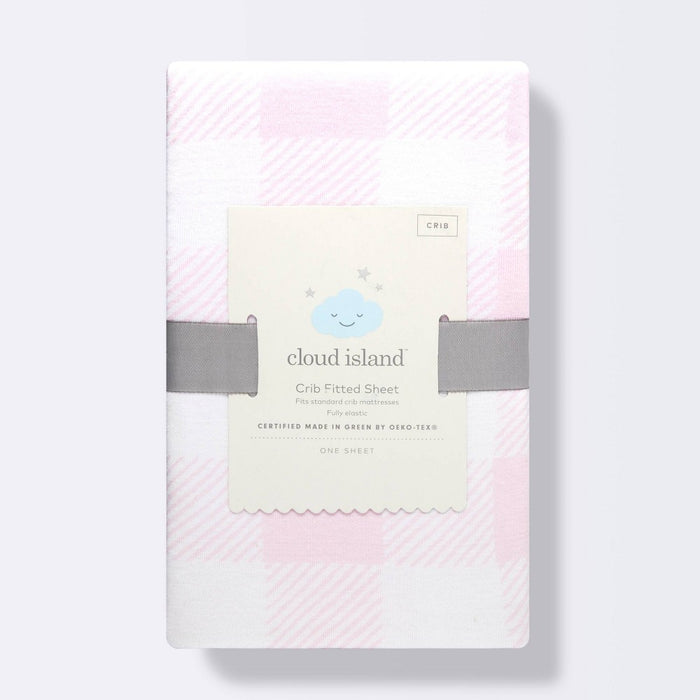 Polyester Rayon Jersey Fitted Crib Sheet - Cloud Island Pink Gingham