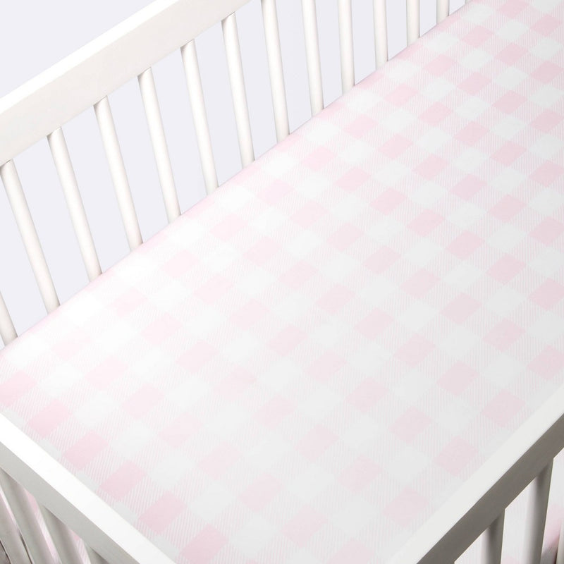 Polyester Rayon Jersey Fitted Crib Sheet - Cloud Island Pink Gingham