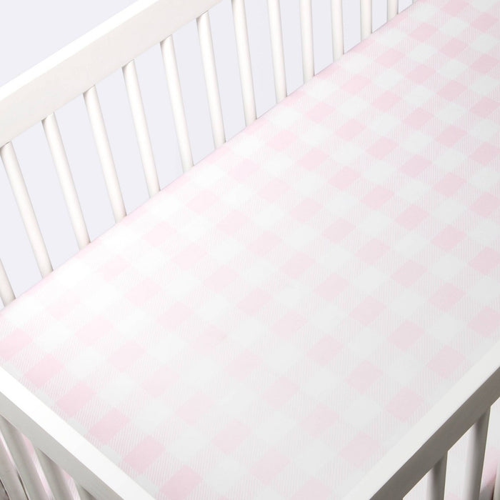 Polyester Rayon Jersey Fitted Crib Sheet - Cloud Island Pink Gingham