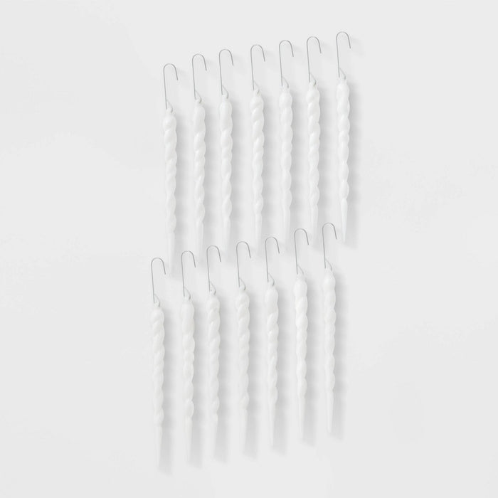 14ct Glitter Icicle Christmas Ornament Set White - Wondershop