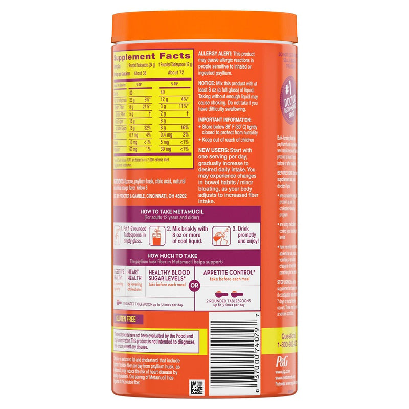 Metamucil Psyllium Fiber Supplement with Sugar Powder - Orange - 30.4oz