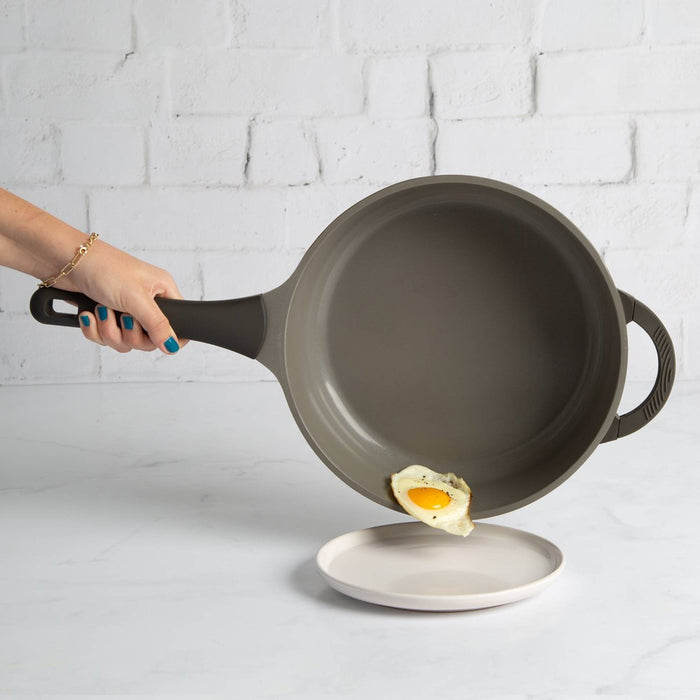 Goodful 3qt Cast Aluminum, Ceramic Deep Cooker with Lid, Side Handle and Long Handle Charcoal