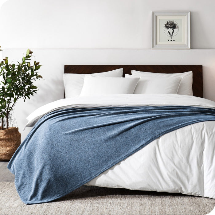 Heather Dark Blue Full/Queen Lightweight Polar Fleece Blanket by Bare Home