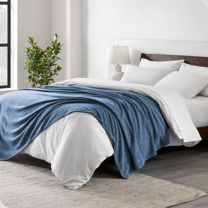 Heather Dark Blue Full/Queen Lightweight Polar Fleece Blanket by Bare Home