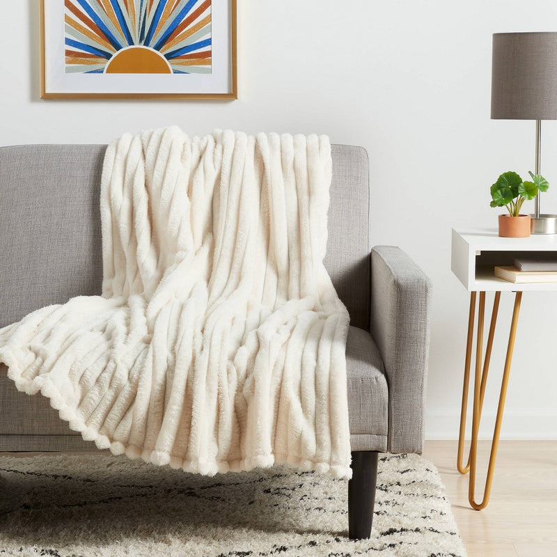 Ribbed Plush Throw Blanket White - Room Essentials