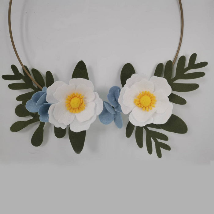 1ct Felt Floral Wreath Decor White/Green - Spritz