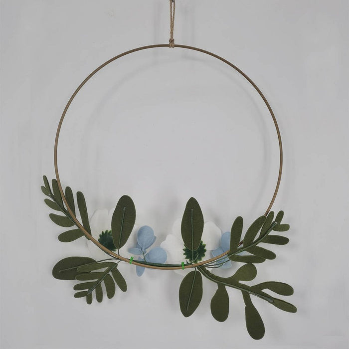 1ct Felt Floral Wreath Decor White/Green - Spritz