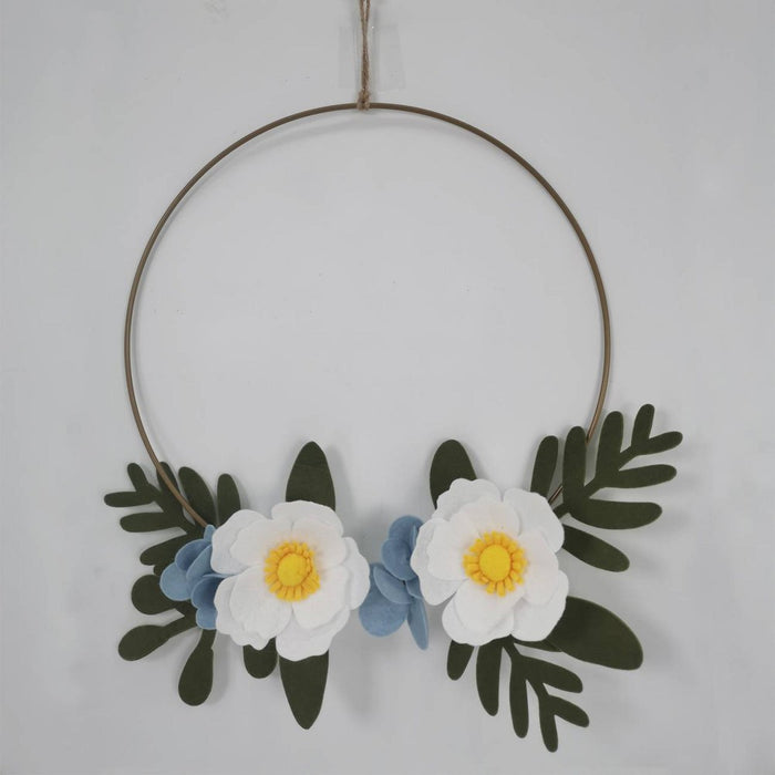 1ct Felt Floral Wreath Decor White/Green - Spritz