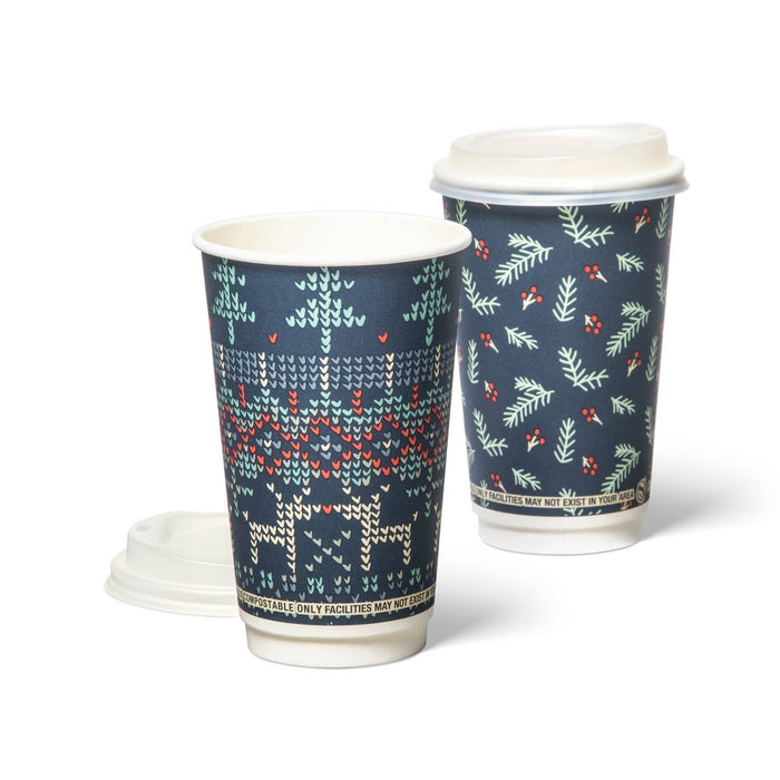 Holiday Disposable Drinkware Hot Cup - Winter Blues - 16oz/8ct - up & up