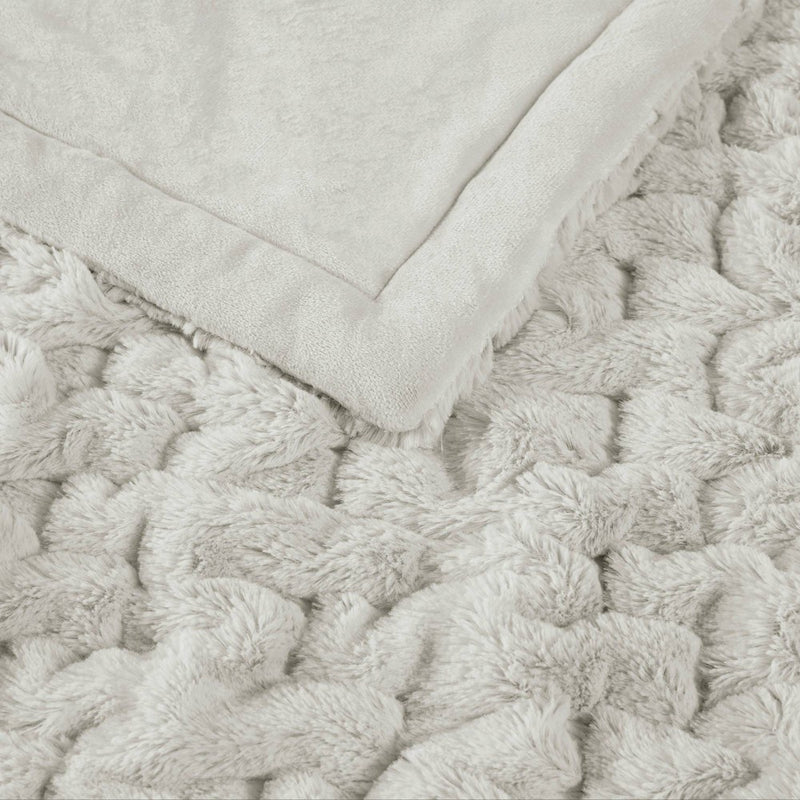 50"x60" Ruched Faux Fur Throw Blanket Silver Gray - Madison Park