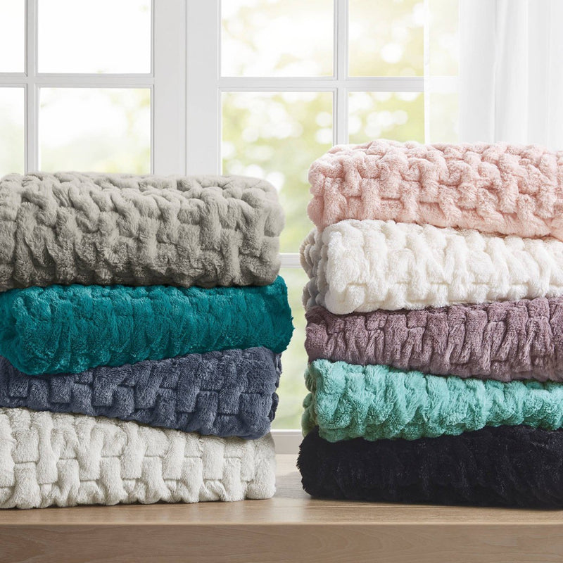 50"x60" Ruched Faux Fur Throw Blanket Silver Gray - Madison Park