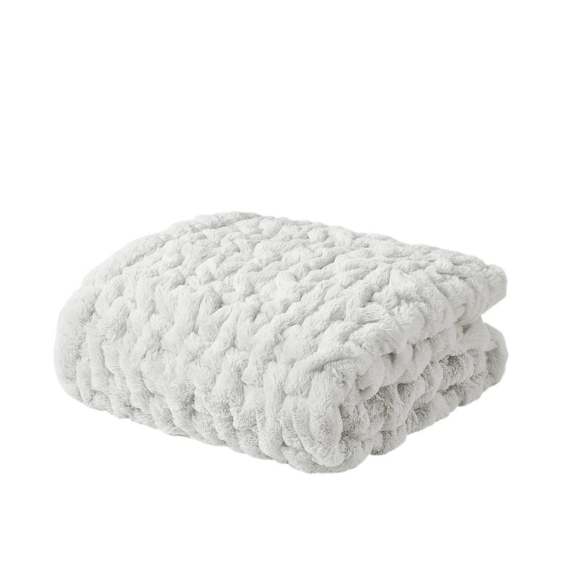 50"x60" Ruched Faux Fur Throw Blanket Silver Gray - Madison Park