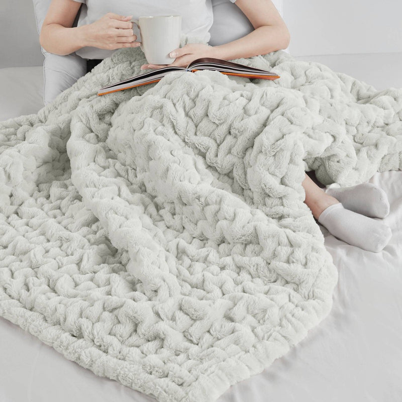 50"x60" Ruched Faux Fur Throw Blanket Silver Gray - Madison Park