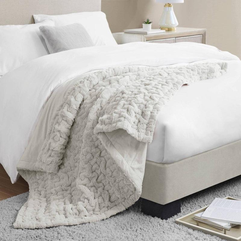 50"x60" Ruched Faux Fur Throw Blanket Silver Gray - Madison Park