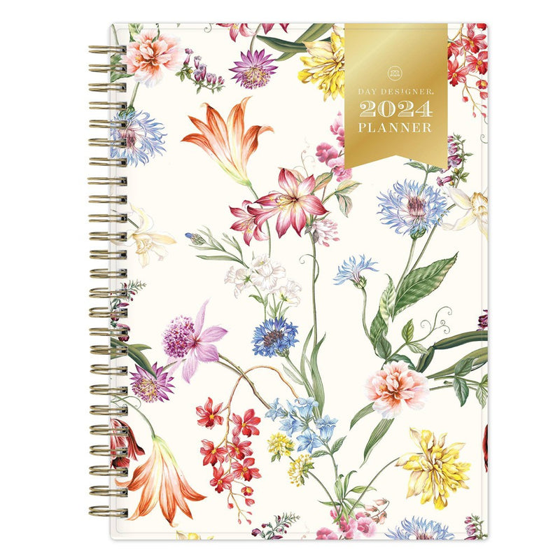 Day Designer 2024 Planner with Notes Pages 5.875"x8.625" Weekly/Monthly Wild Blooms White