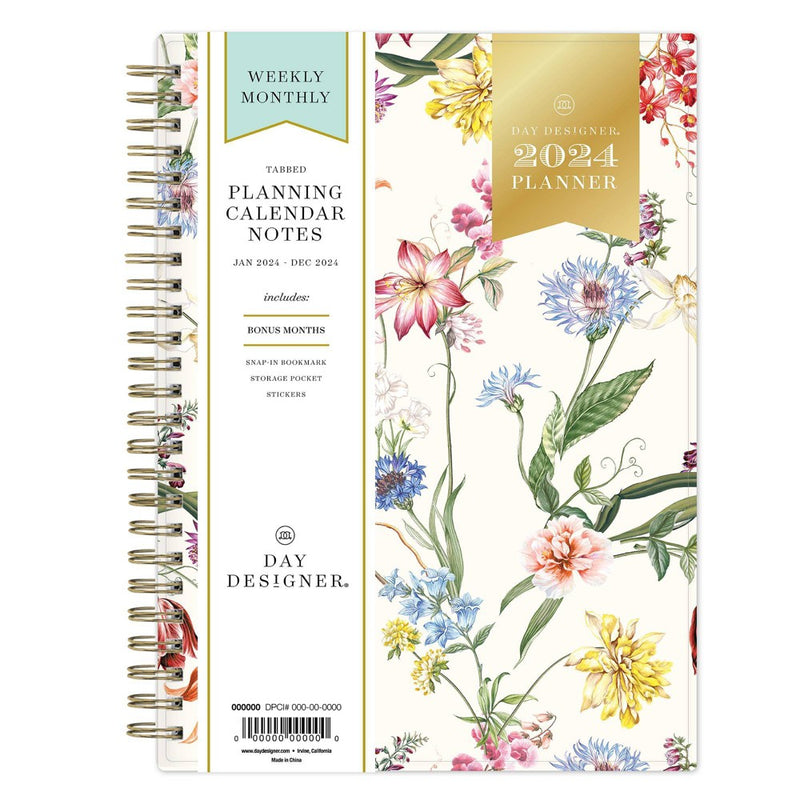 Day Designer 2024 Planner with Notes Pages 5.875"x8.625" Weekly/Monthly Wild Blooms White