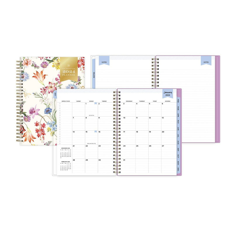 Day Designer 2024 Planner with Notes Pages 5.875"x8.625" Weekly/Monthly Wild Blooms White