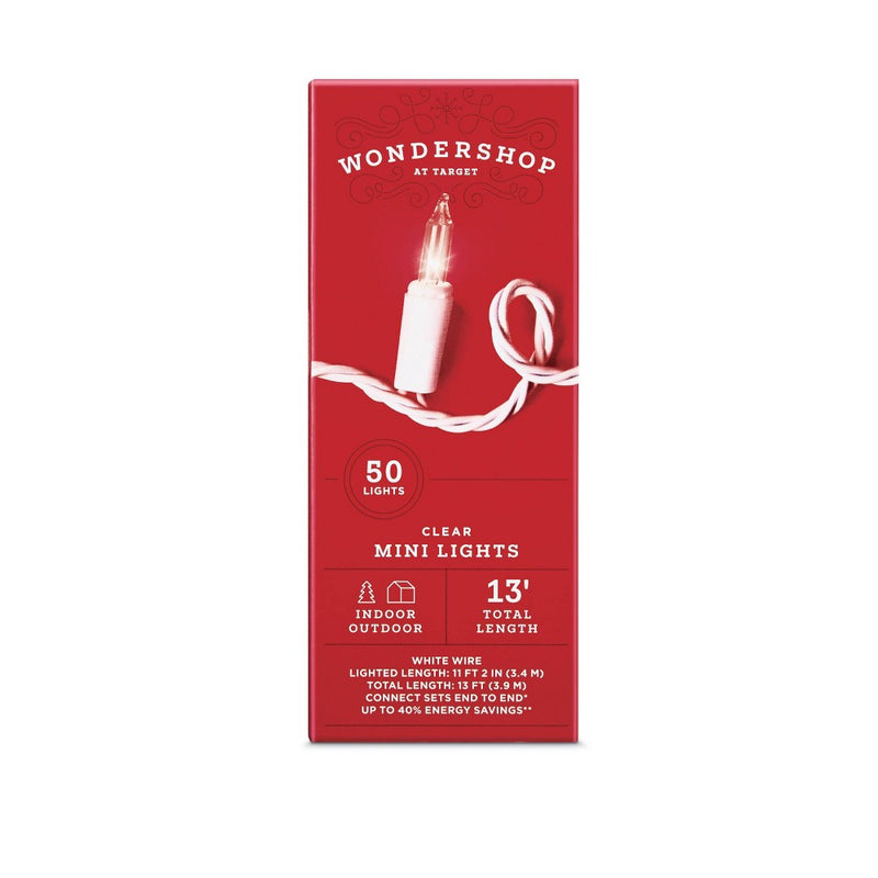 50ct Incandescent Mini Christmas String Lights Clear with White Wire - Wondershop