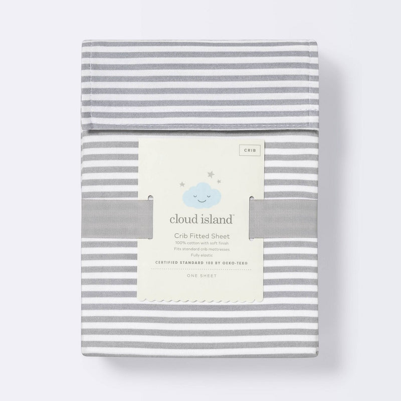 Fitted Crib Sheet Stripe - Cloud Island - White/Gray
