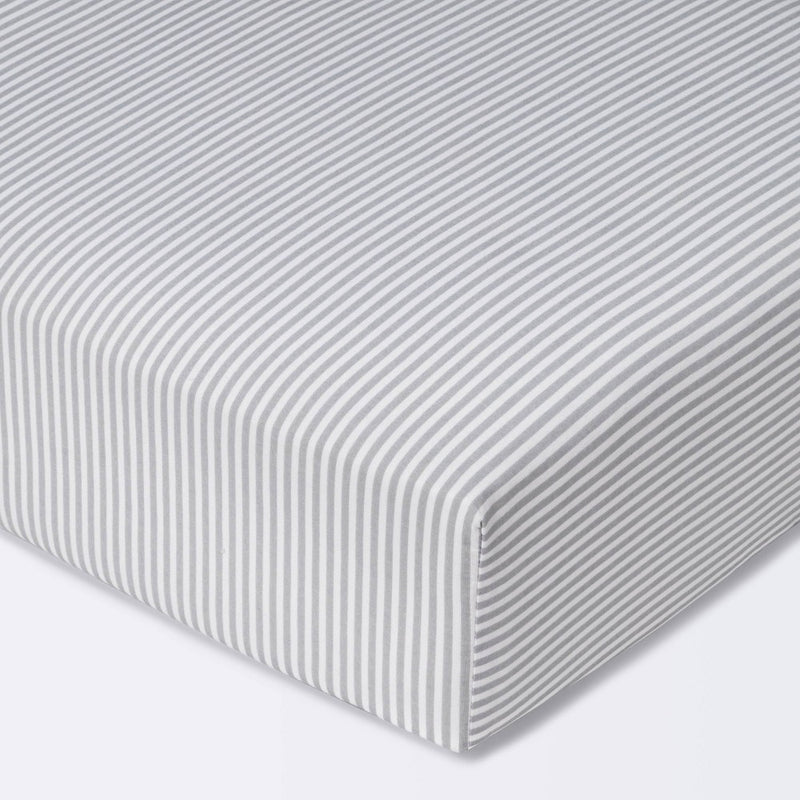 Fitted Crib Sheet Stripe - Cloud Island - White/Gray