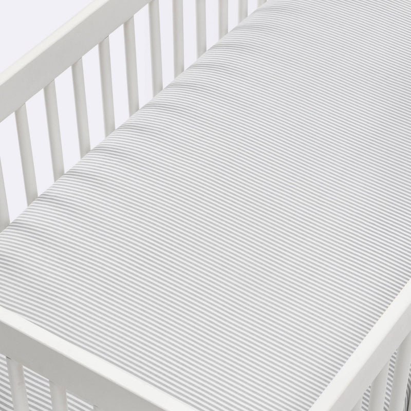 Fitted Crib Sheet Stripe - Cloud Island - White/Gray