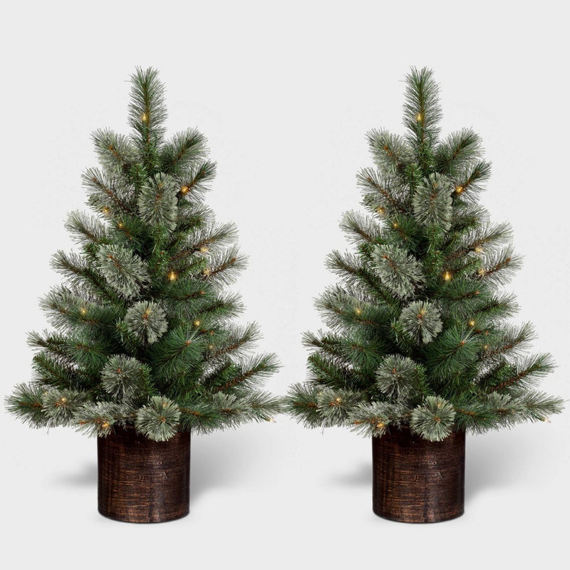 2pc 3' Pre-Lit Virginia Pine Potted Mini Artificial Christmas Tree Clear Lights - Wondershop (LOCAL PICKUP ONLY)