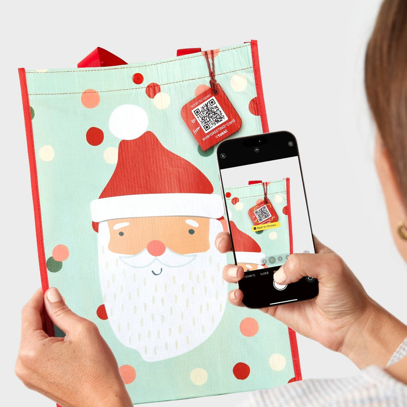 Tokki Large Cub Santa Dots Reusable Gift Bag with EverGREETING Card
