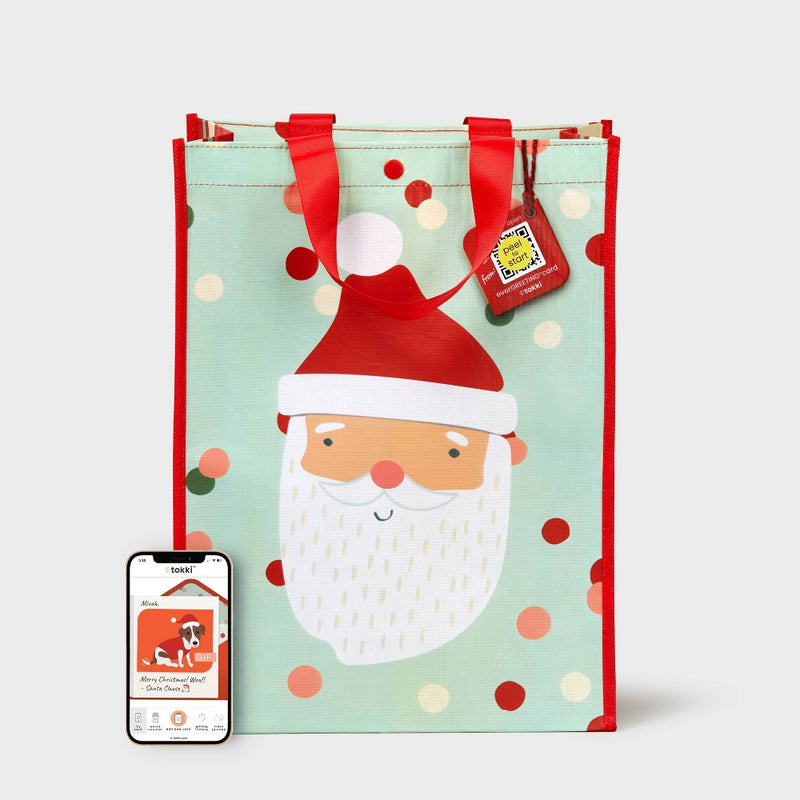 Tokki Large Cub Santa Dots Reusable Gift Bag with EverGREETING Card