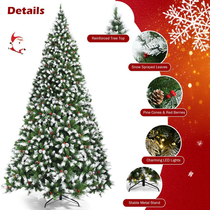 Costway 9ft Pre-lit Snowy Christmas Tree 2058 Tips w/ Pine Cones & Red Berries (LOCAL PICKUP ONLY)