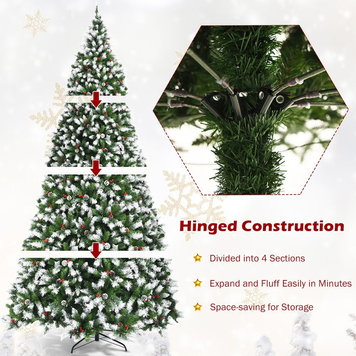 Costway 9ft Pre-lit Snowy Christmas Tree 2058 Tips w/ Pine Cones & Red Berries (LOCAL PICKUP ONLY)
