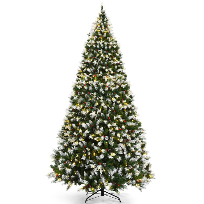 Costway 9ft Pre-lit Snowy Christmas Tree 2058 Tips w/ Pine Cones & Red Berries (LOCAL PICKUP ONLY)