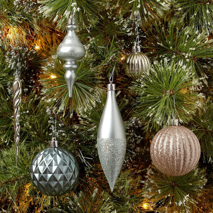 40ct Plastic Finial Christmas Tree Ornament Set Pale Teal/Gold/Slate - Wondershop