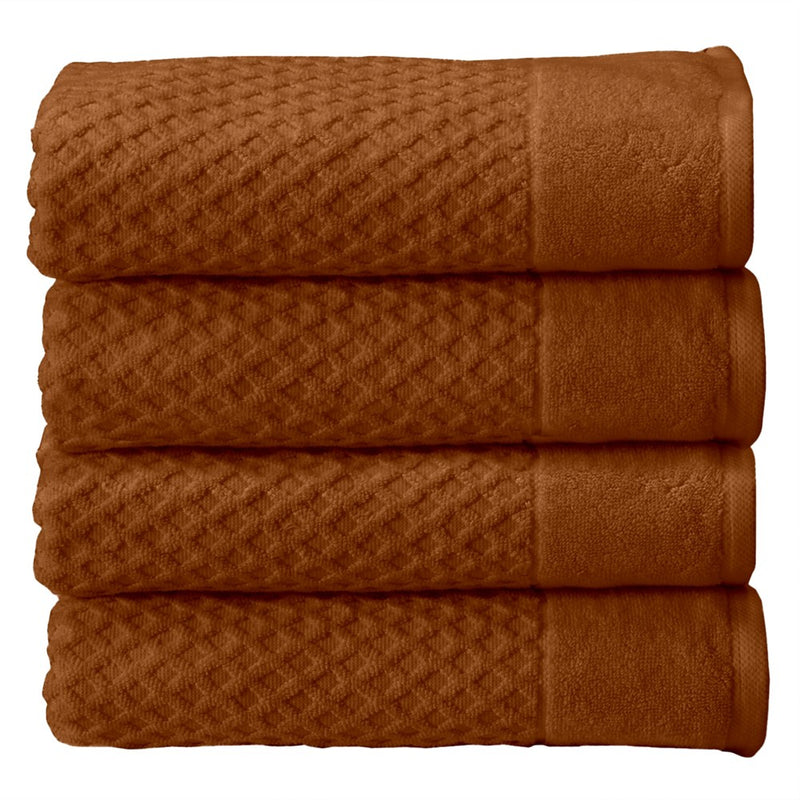 100% Cotton Quick-Dry Diamond Textured Bath Towel Set (Bath Towel (4-Pack), Copper) - Great Bay Home