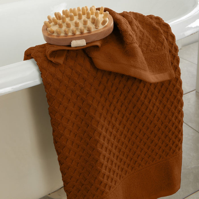 100% Cotton Quick-Dry Diamond Textured Bath Towel Set (Bath Towel (4-Pack), Copper) - Great Bay Home