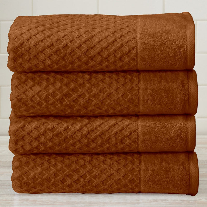 100% Cotton Quick-Dry Diamond Textured Bath Towel Set (Bath Towel (4-Pack), Copper) - Great Bay Home