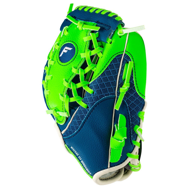 Franklin Sports 9.5'' Meshtek Glove with Ball - Blue/Optic Green