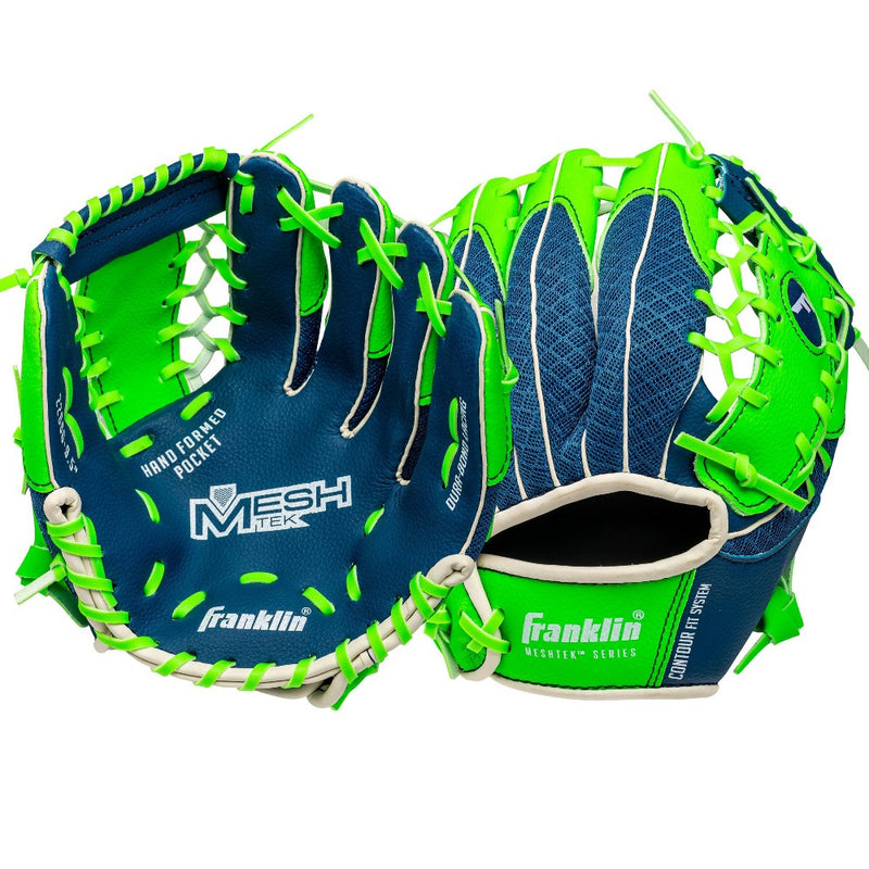 Franklin Sports 9.5'' Meshtek Glove with Ball - Blue/Optic Green