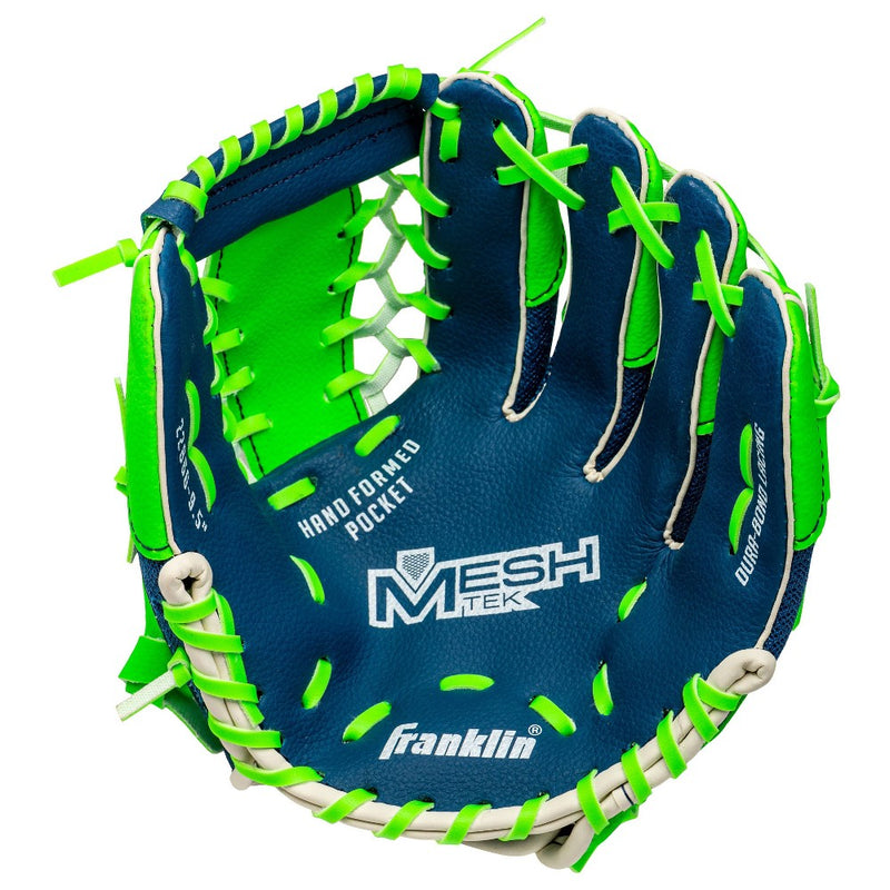 Franklin Sports 9.5'' Meshtek Glove with Ball - Blue/Optic Green