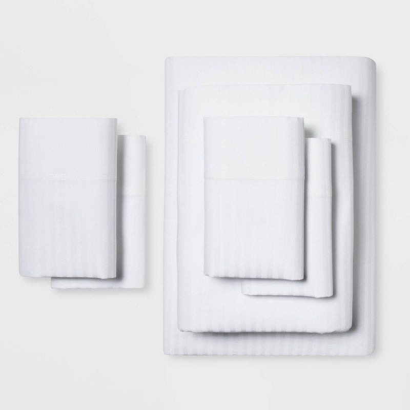 Full 6pc 400 Thread Count Damask Solid Sheet Set White - Threshold
