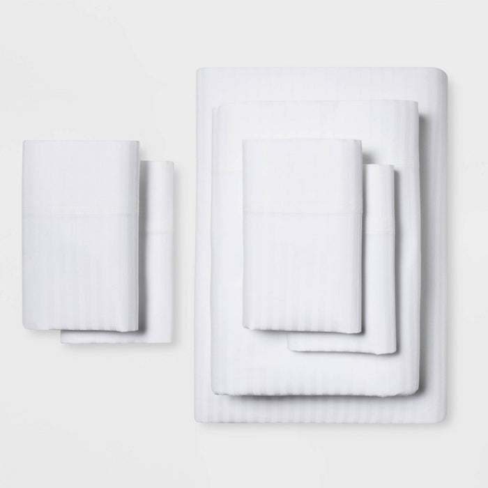 Full 6pc 400 Thread Count Damask Solid Sheet Set White - Threshold